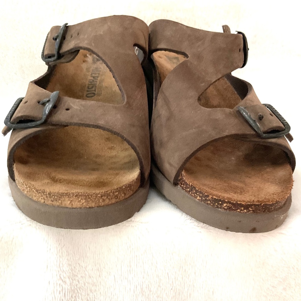 Mephisto Brown Nubuck Leather Terie Wedge Double Buckle Strap Slip on Sz 7/37 - Picture 5 of 16